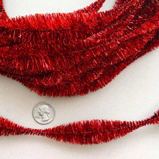 Large 5" Bump Chenille in Metallic Red Tinsel ~ BULK ~ 10 Meter Garland Length